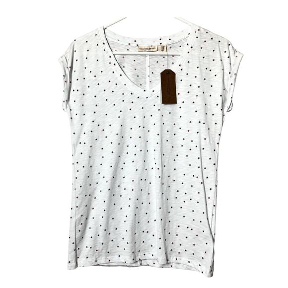 Christian Siriano New York Women's Red and Blue Stars Short Sleeve V Front Tee - Picture 1 of 10